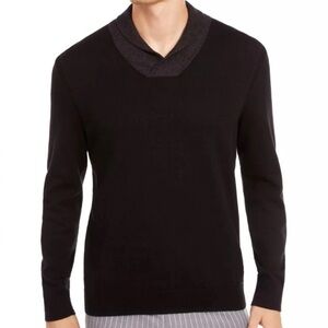 Tasso Elba Supima Cotton Contrast Shawl black gray collared‎ sweater men's XXL